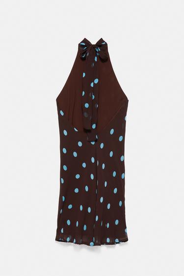 Short polka dot halter dress — Brown 8