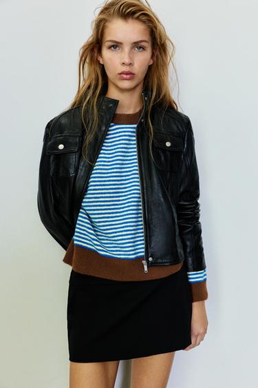 Striped jumper with contrast neck — Pale blue 1