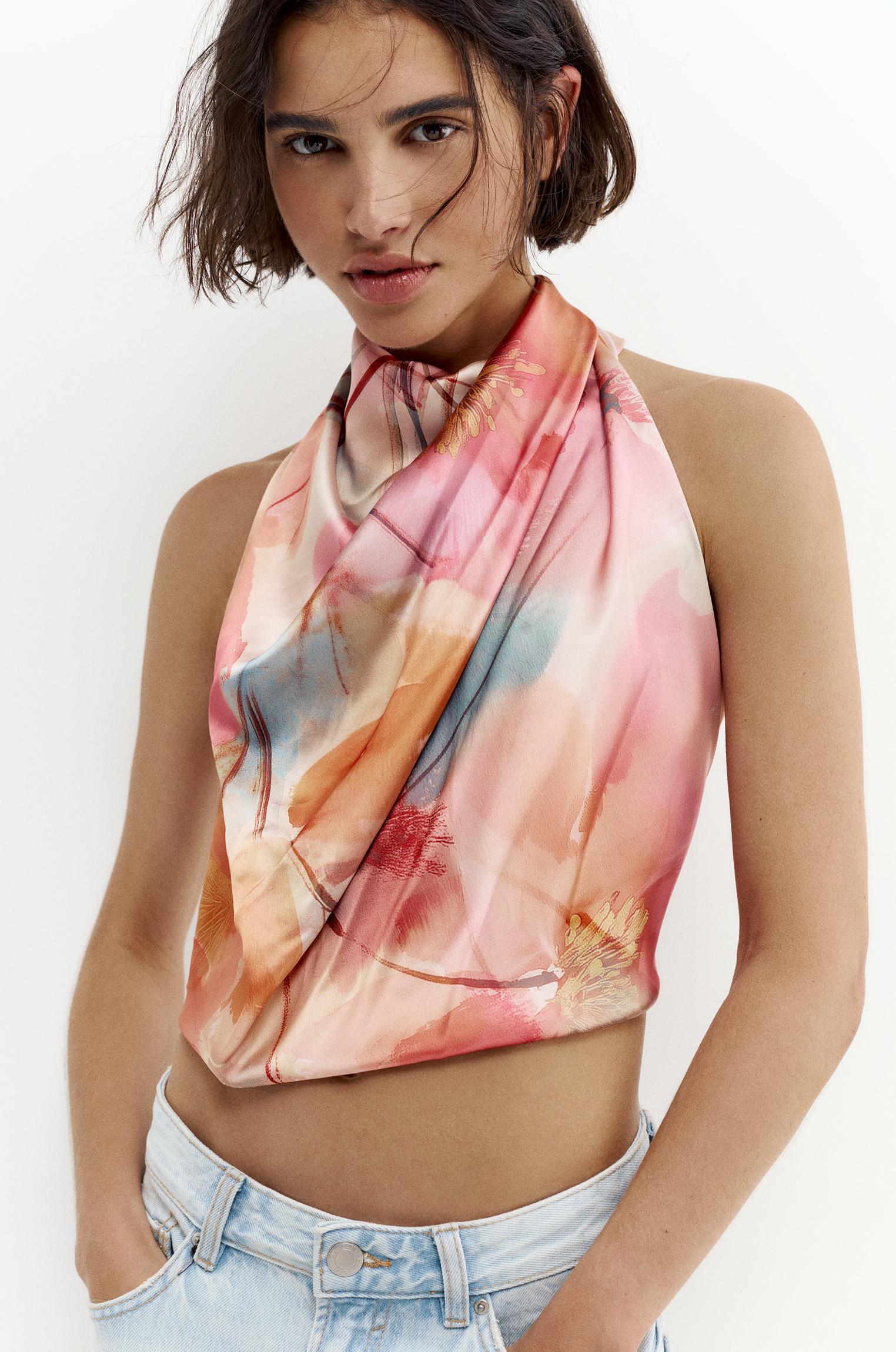 Floral satin scarf — Pink