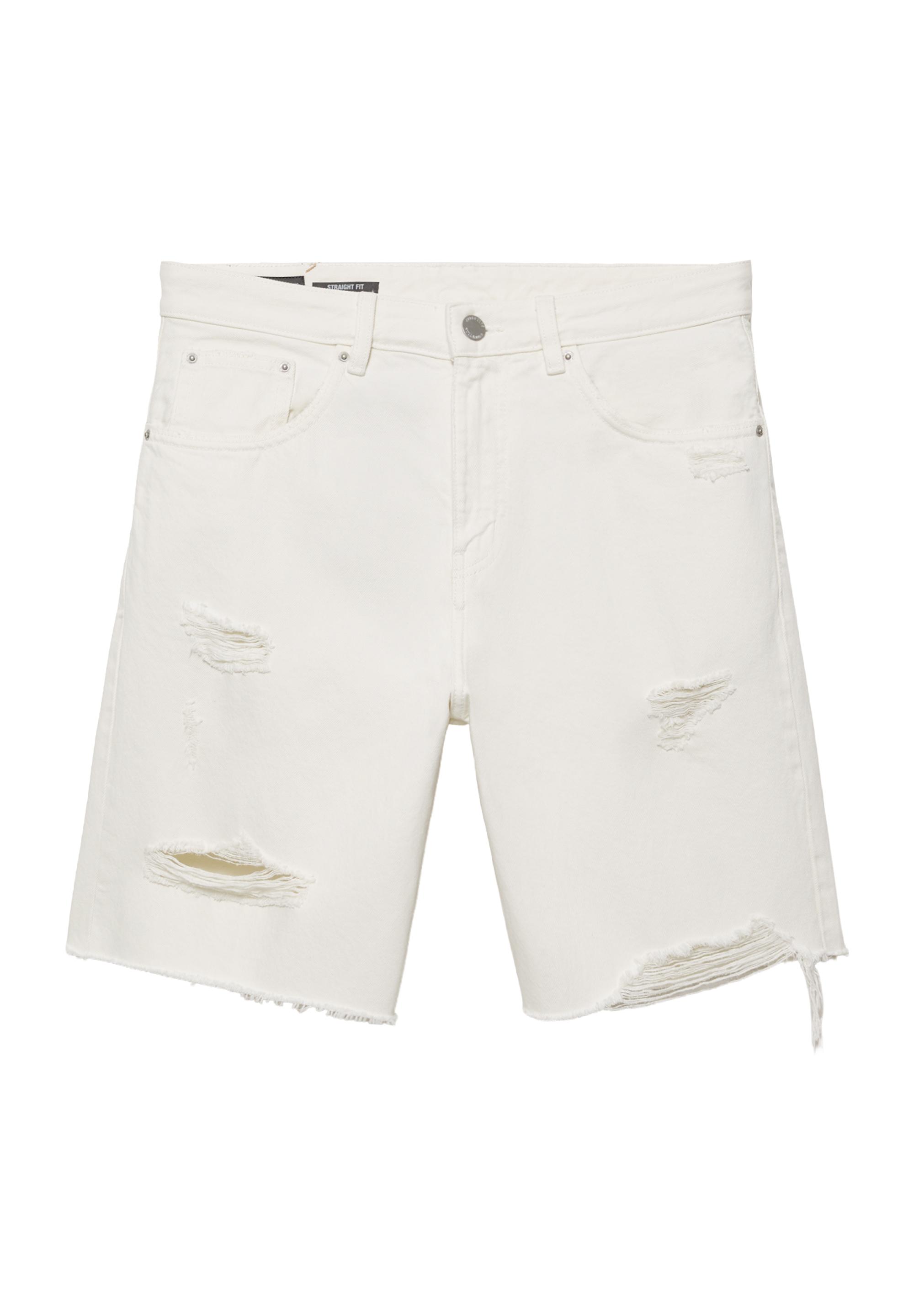 Straight-leg denim Bermuda shorts — Ecru