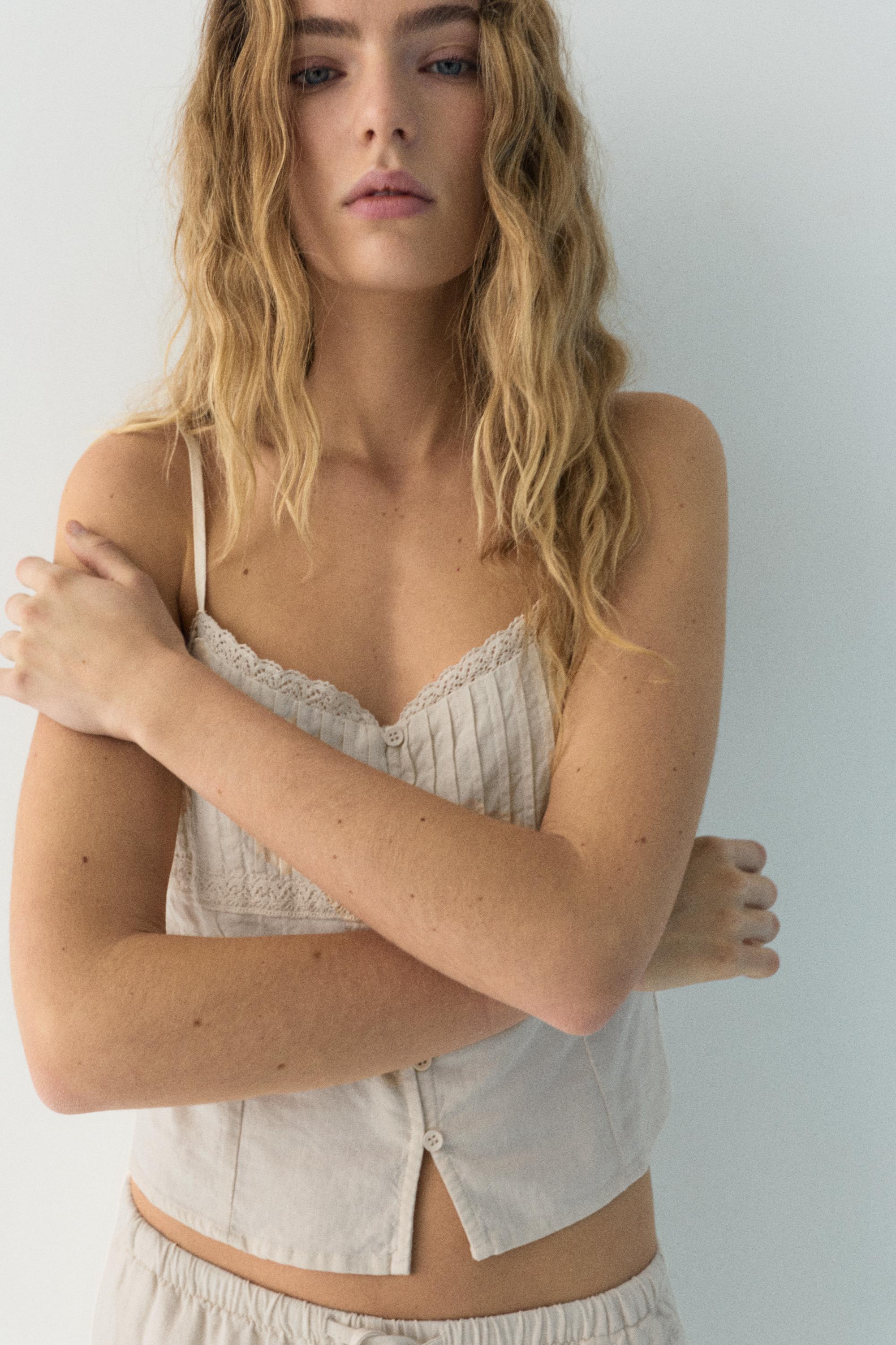 Linen blend camisole top — Sand