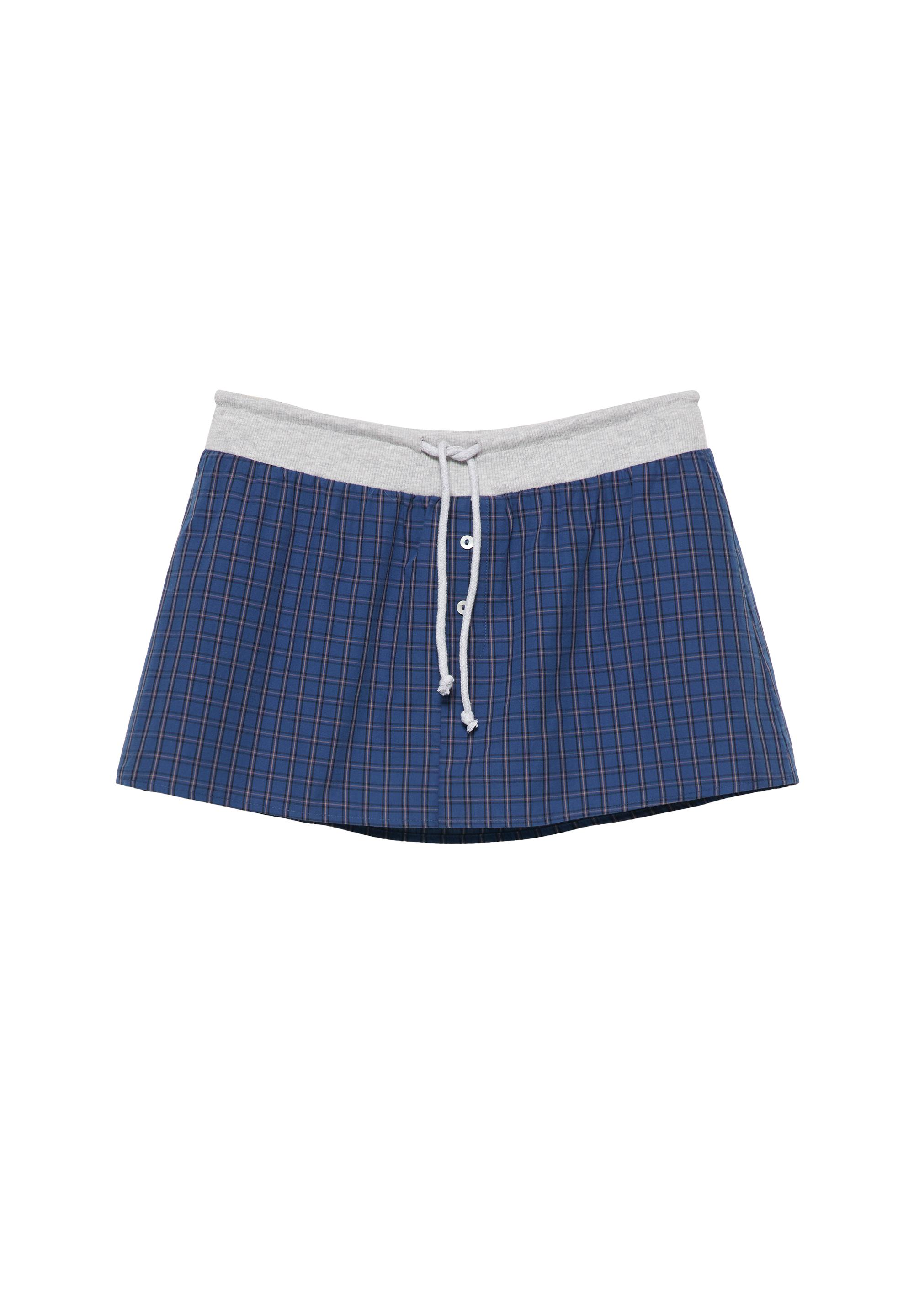 Combined check mini skirt — Navy