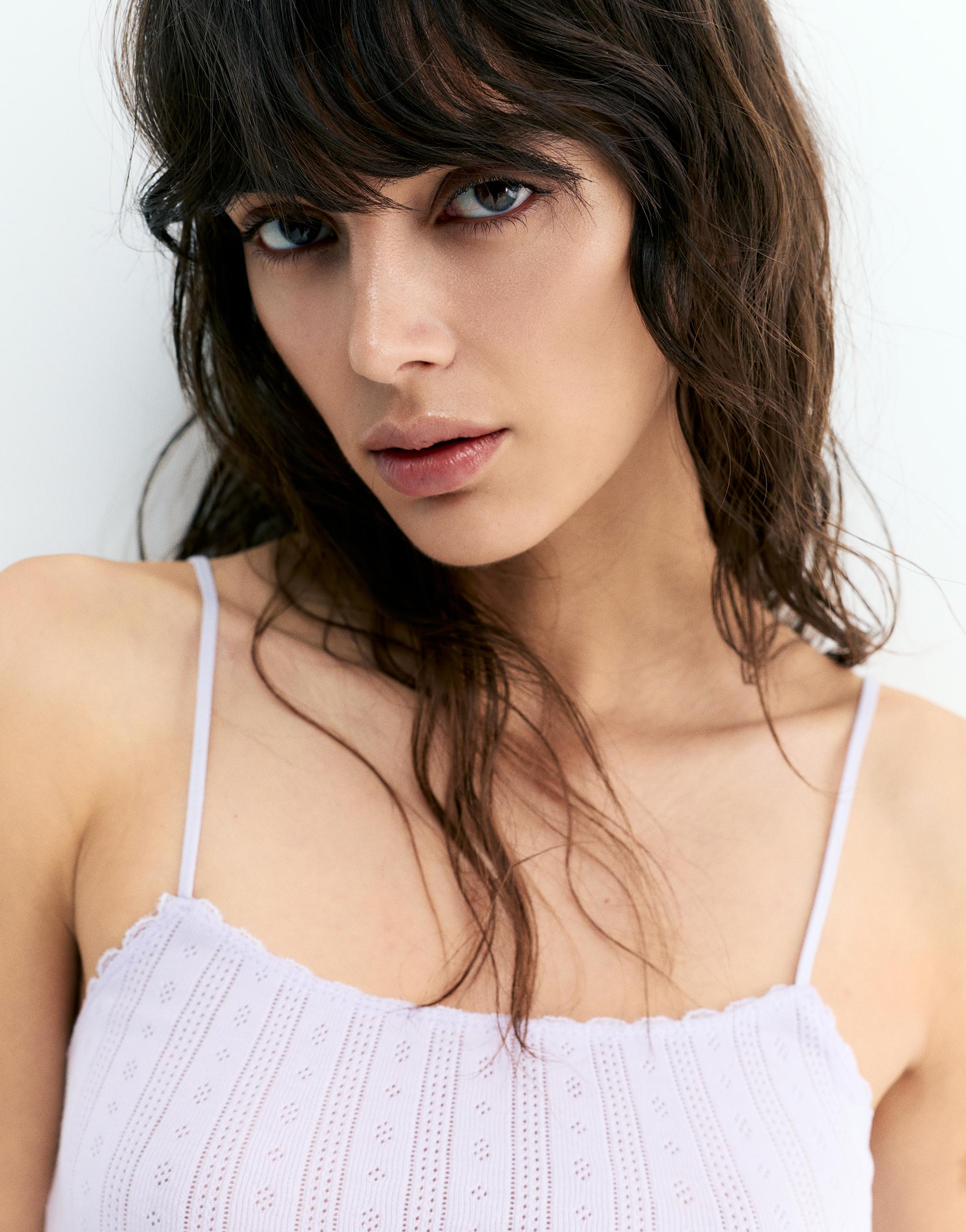 Strappy pointelle knit top — Lilac