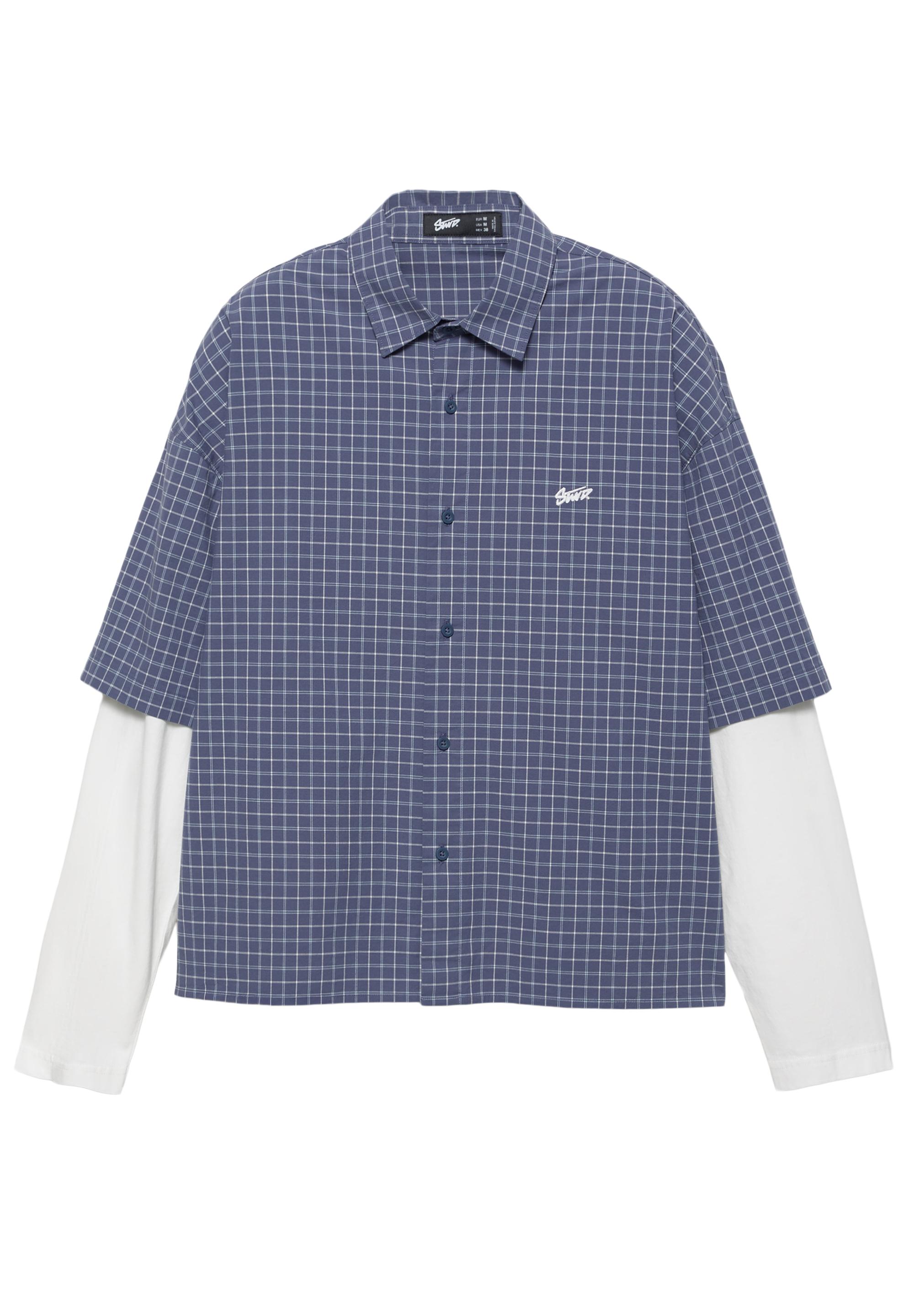 Double-sleeve check shirt — Blue