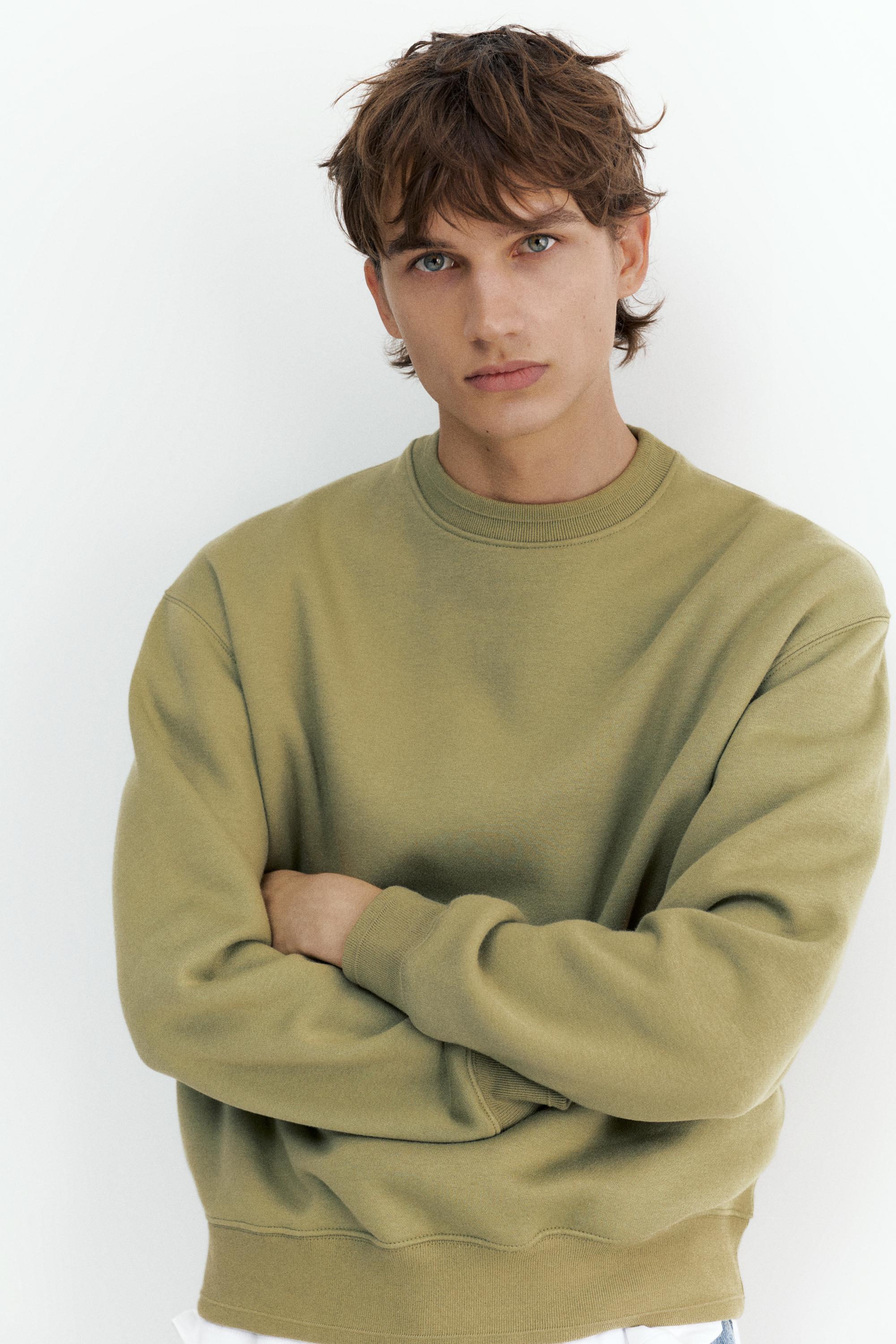Relaxed fit round neck sweatshirt — Olive