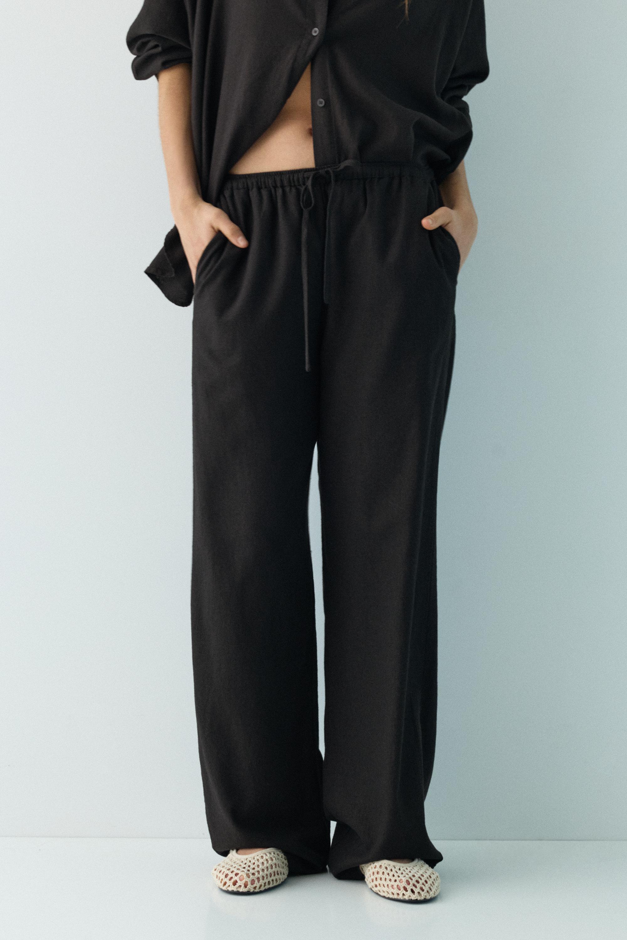 Flowy trousers with linen — Black