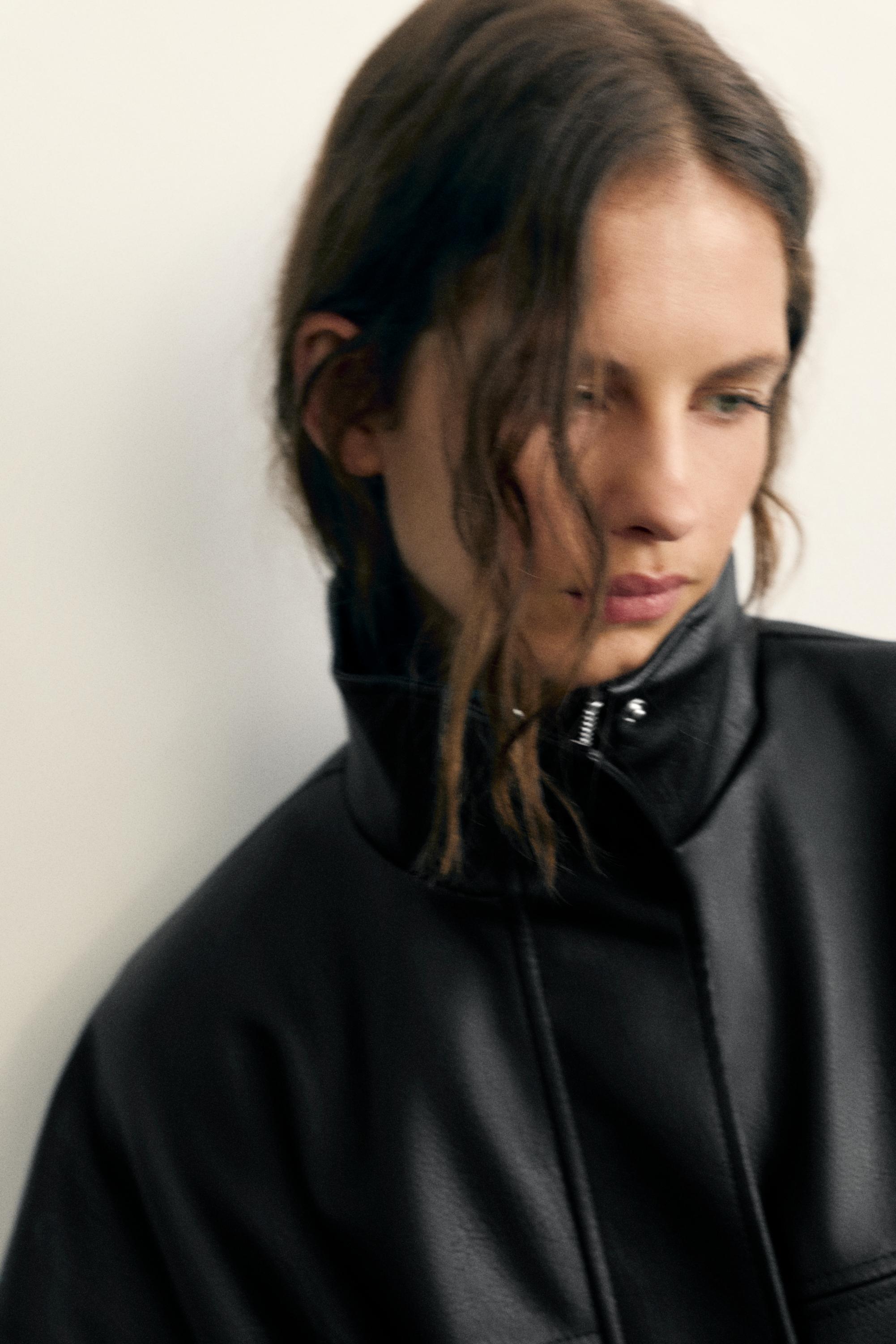 Leather effect balloon jacket — Black