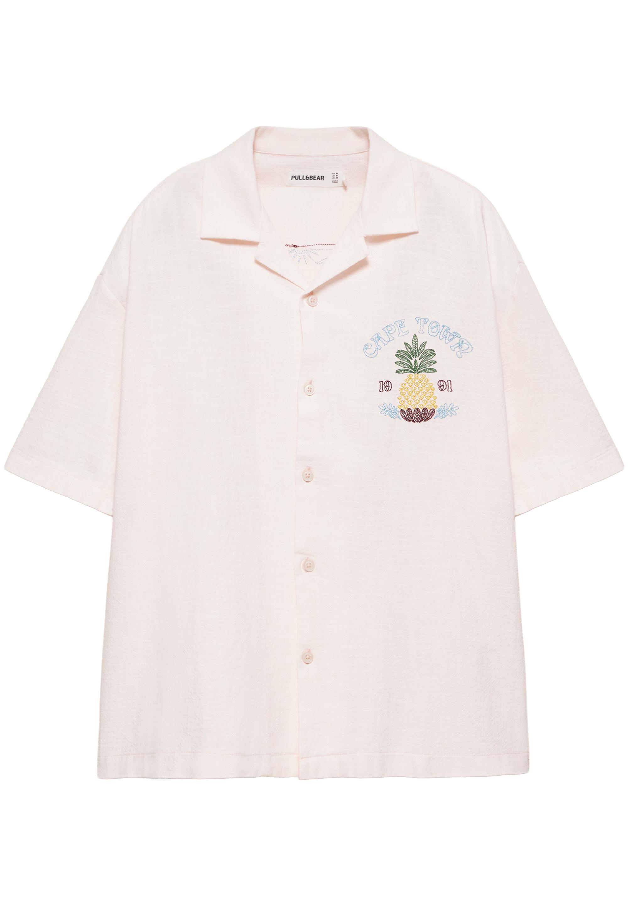 Pineapple embroidery short sleeve shirt — Rose pink