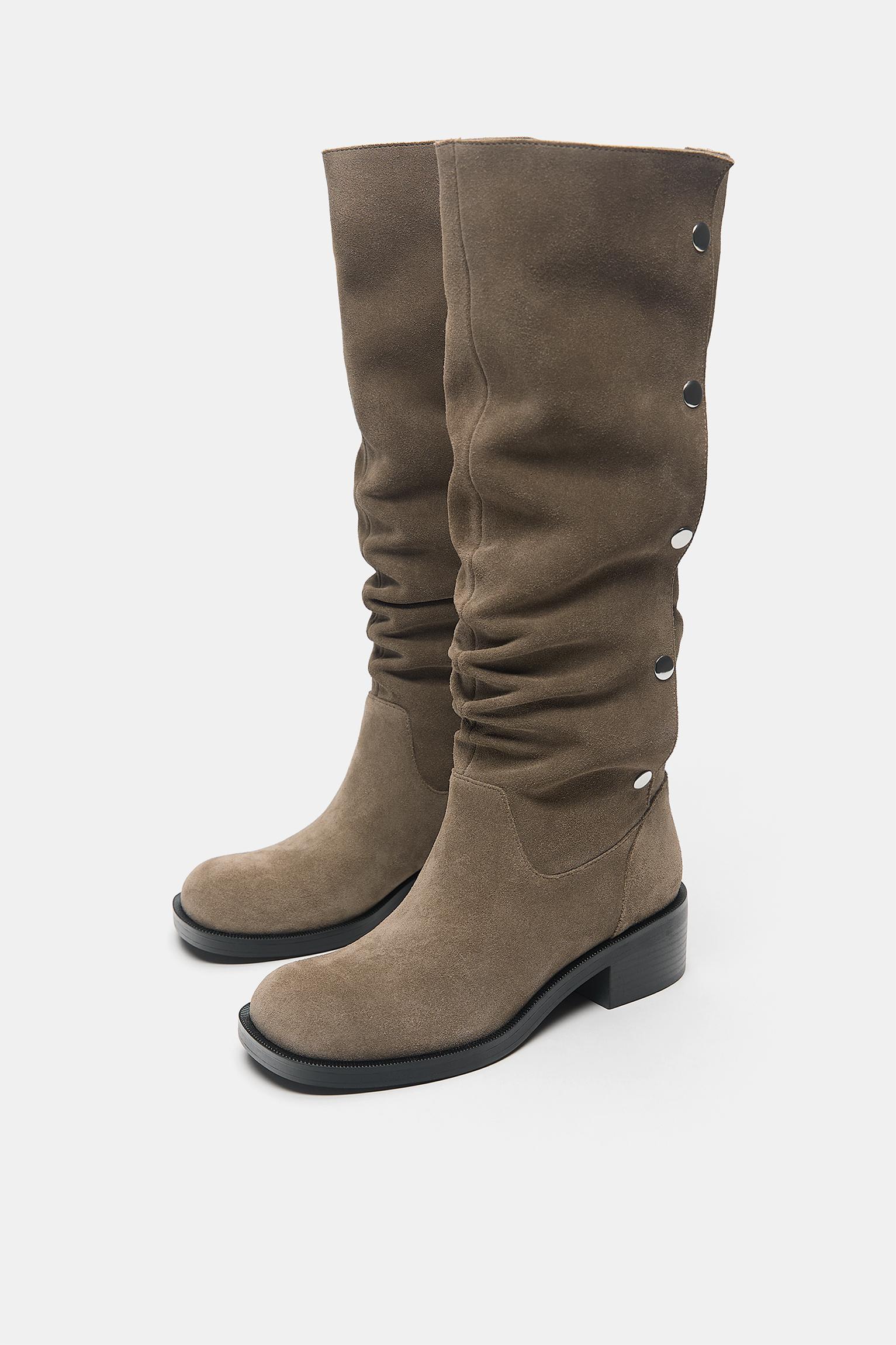 Studded leather tall boots — Brown