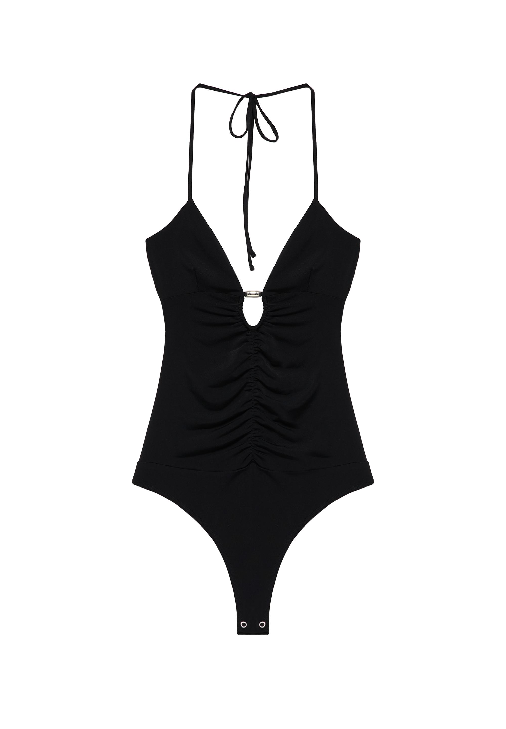 Gathered halter bodysuit — Black