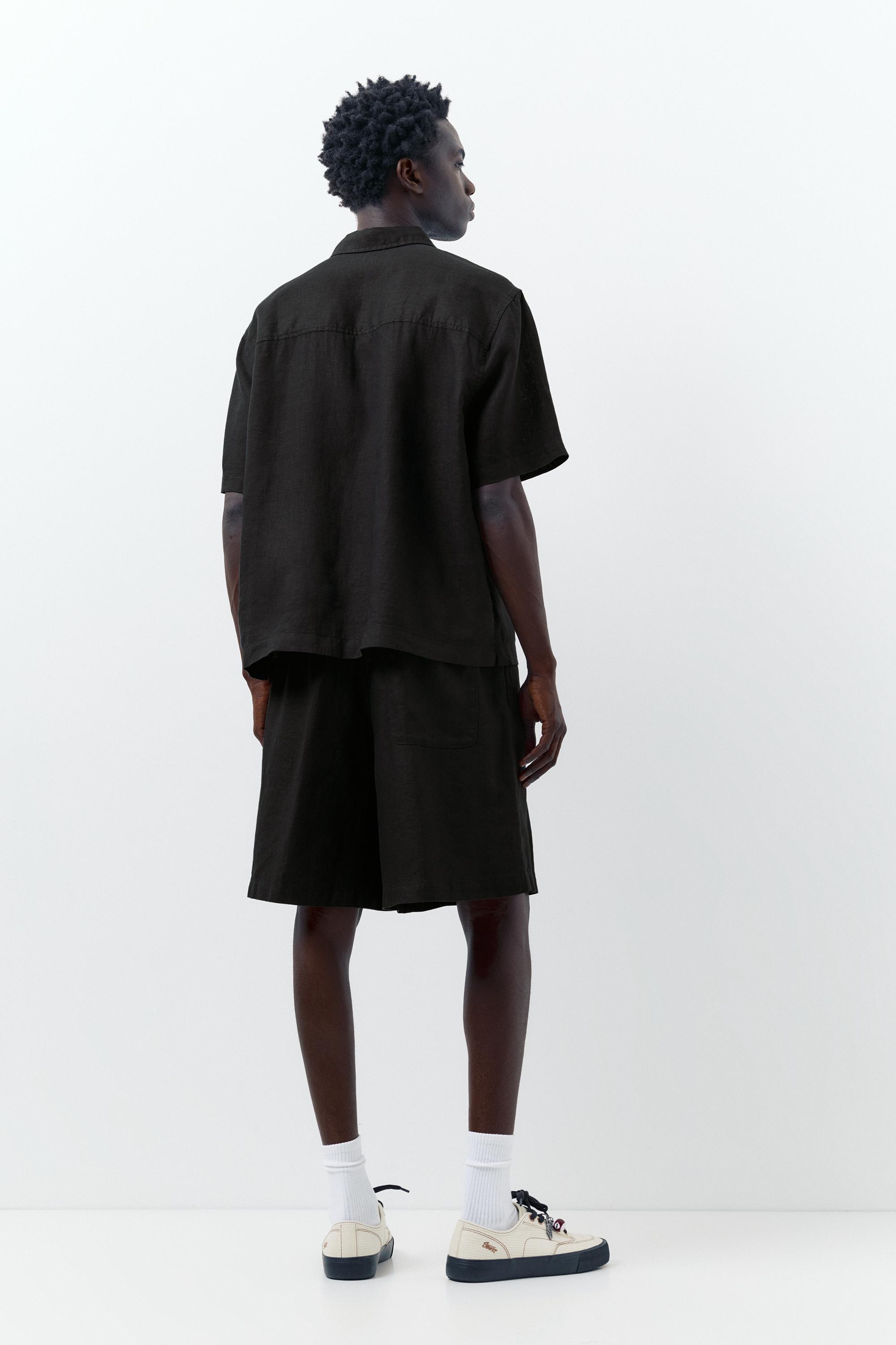 100% linen short sleeve shirt — Black