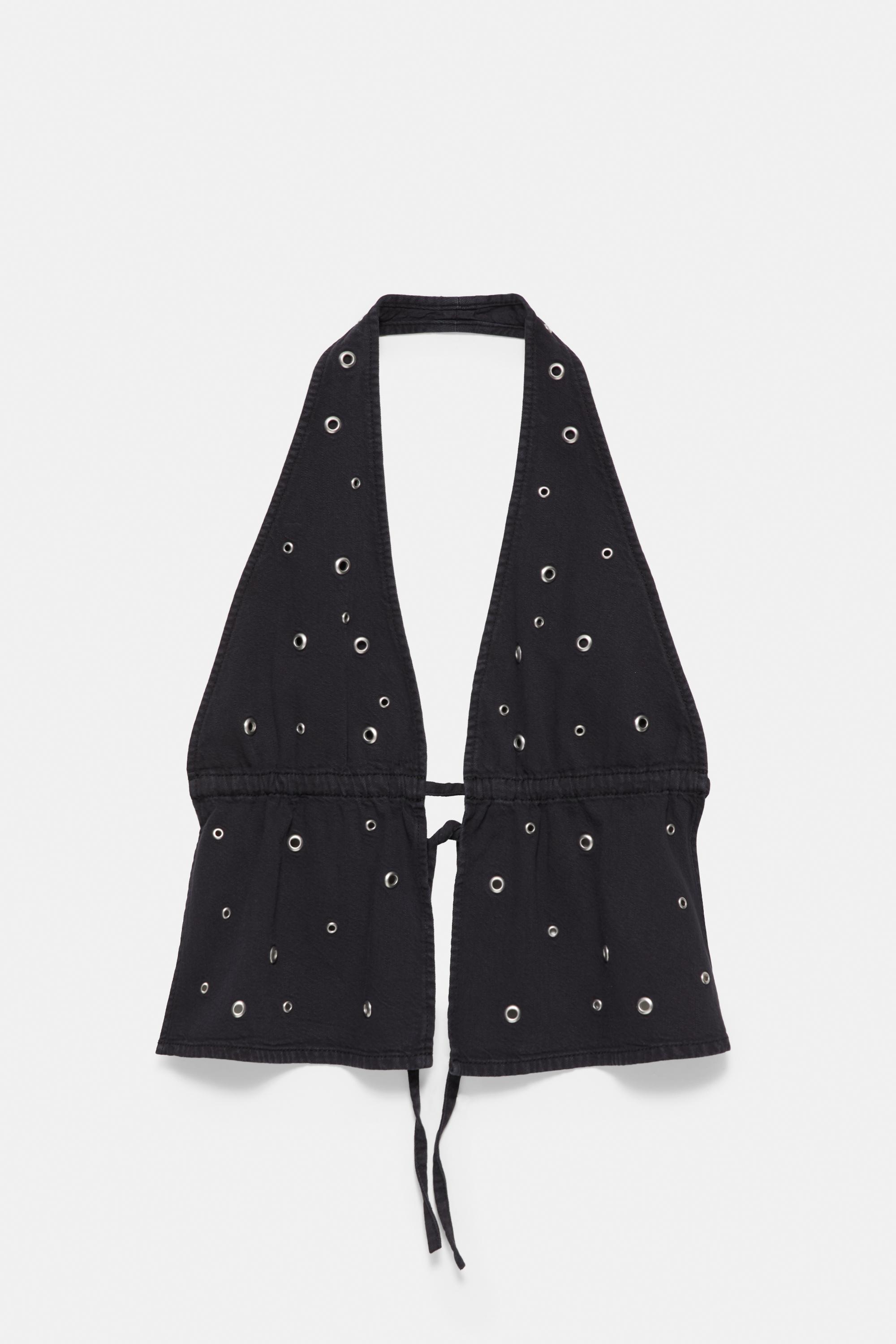 Eyelet halter top — Black
