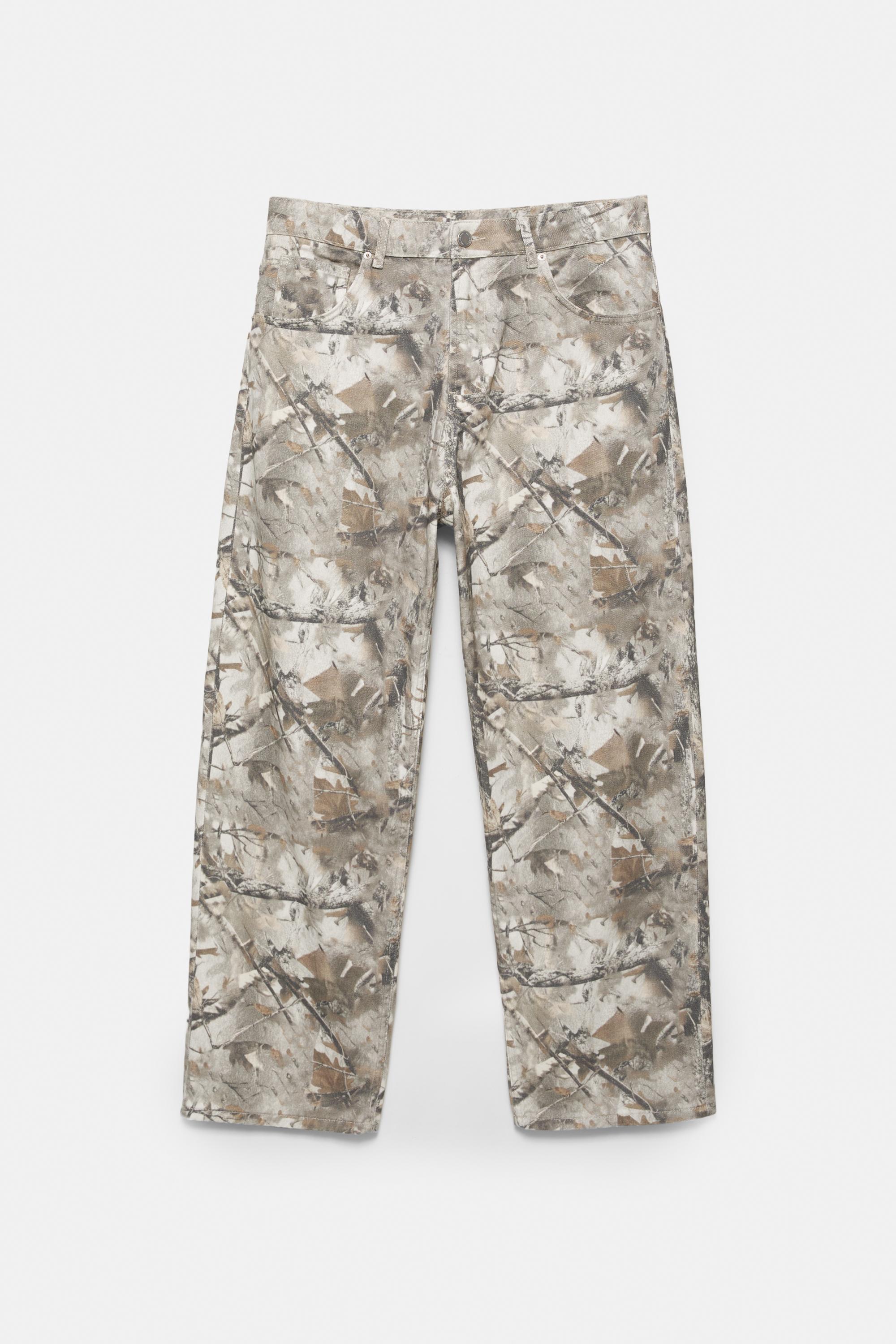 Printed trousers with pockets — Beige/Green