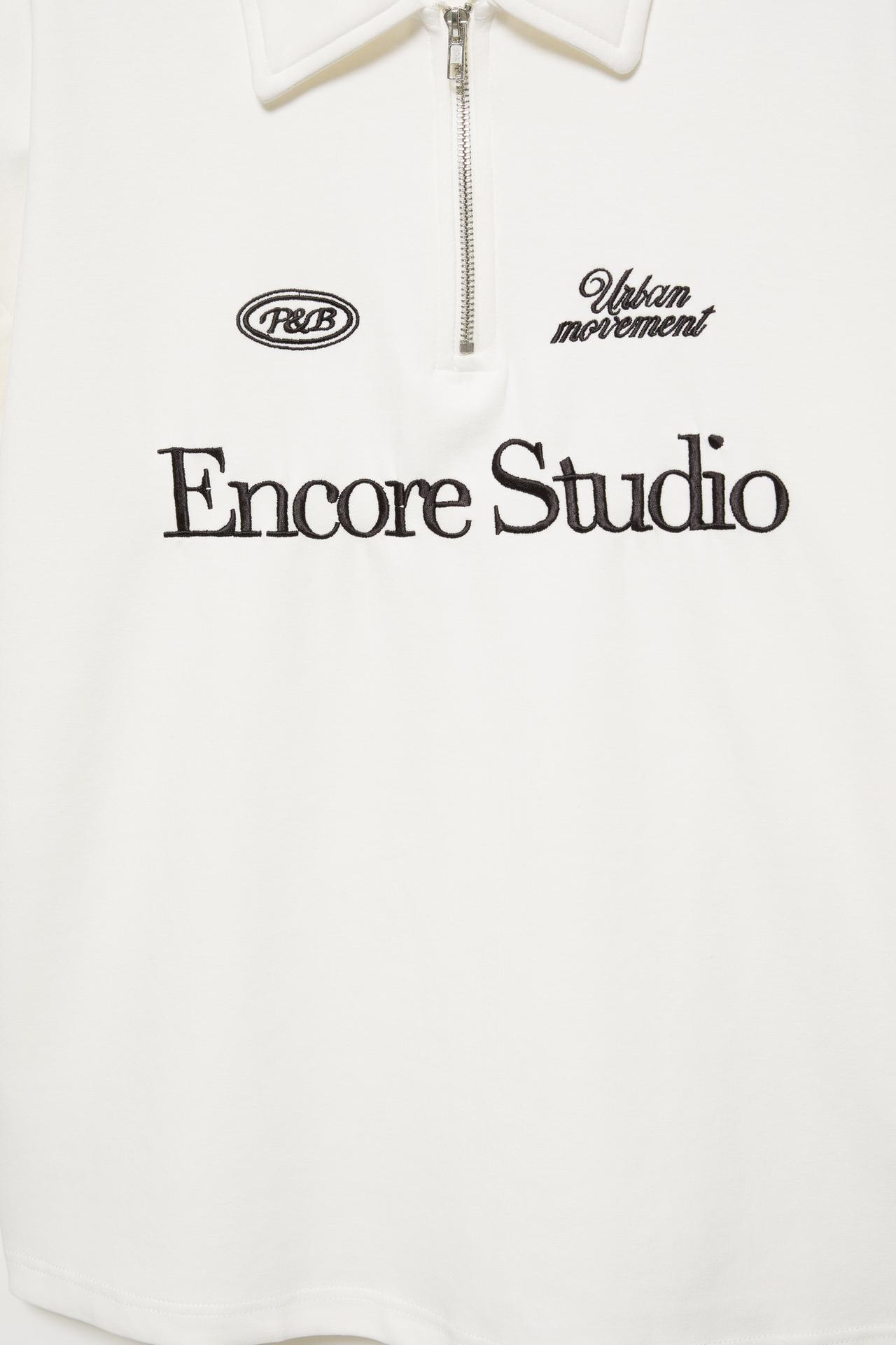 Graphic zip-up interlock polo shirt — Off white