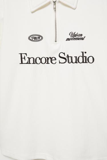 Graphic zip-up interlock polo shirt — Off white 7
