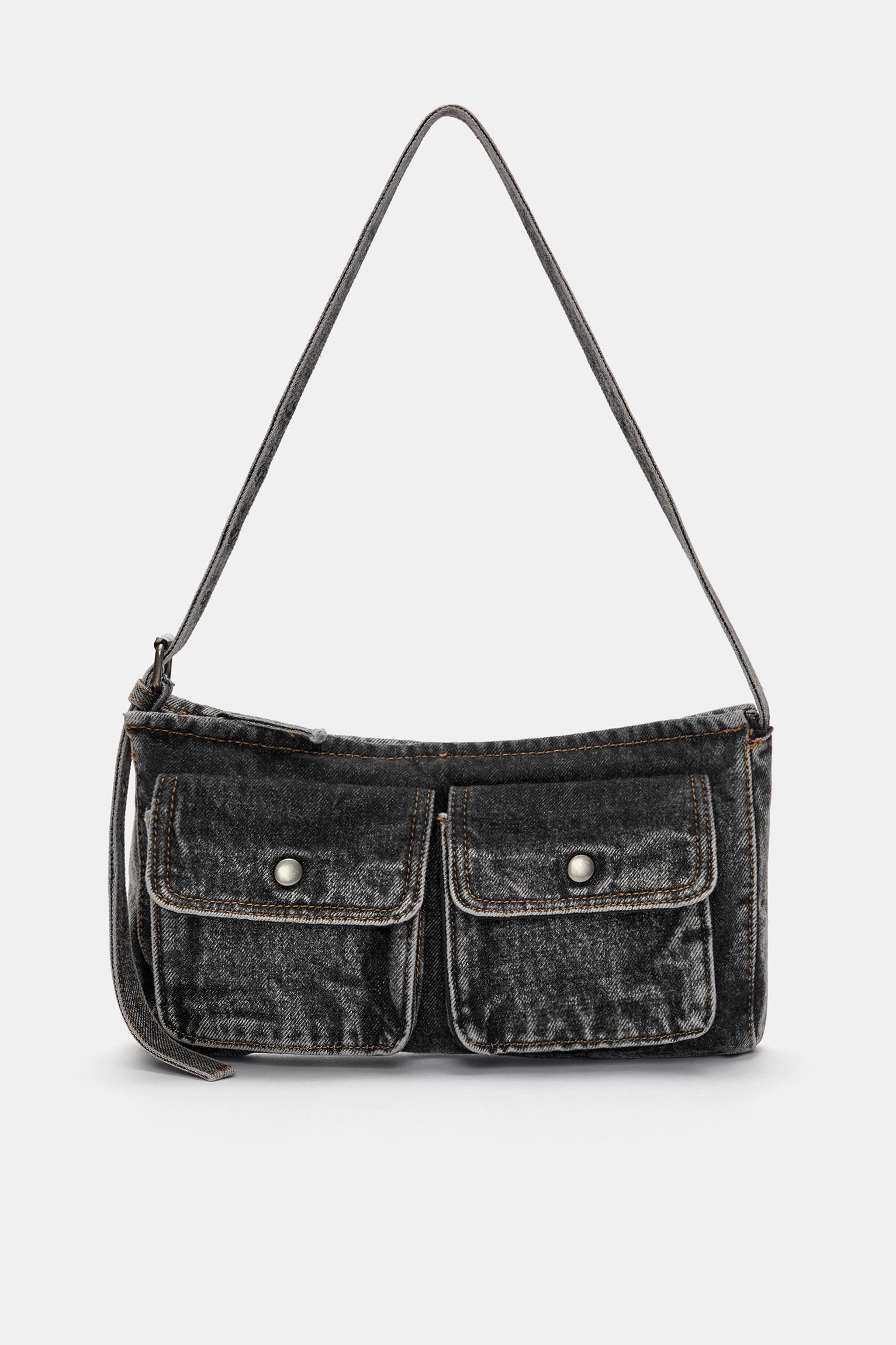 Denim-Schultertasche Mit Taschen