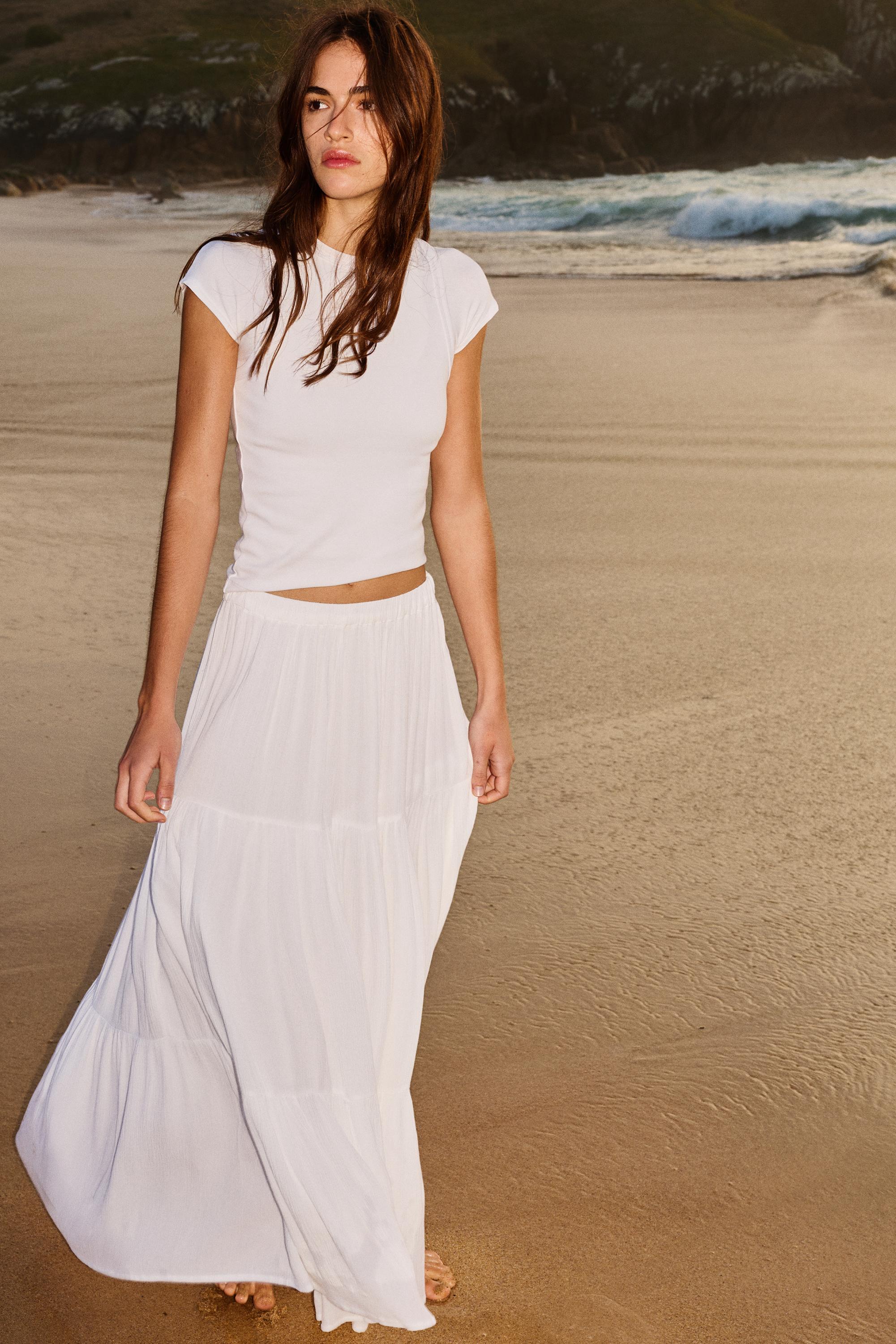 Flowy paneled midi skirt — White