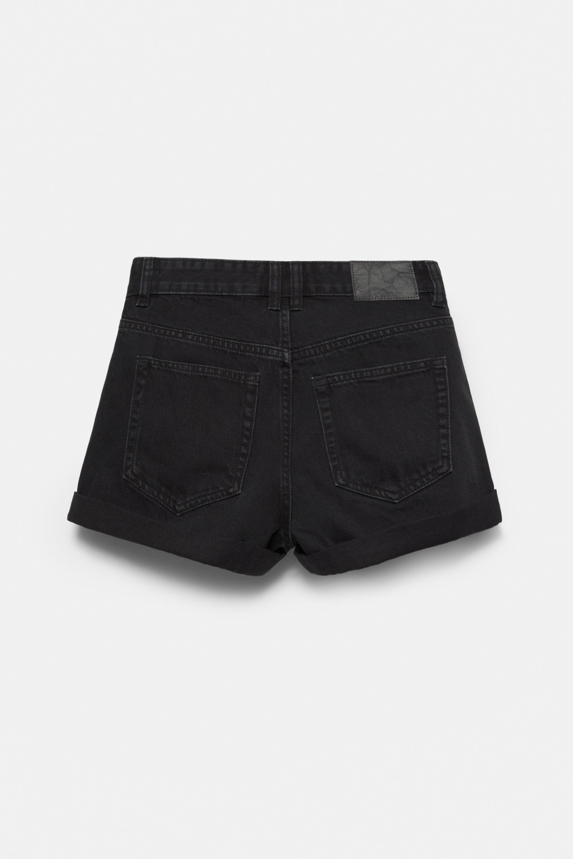 Denim mom fit shorts with turn-up hems — Black