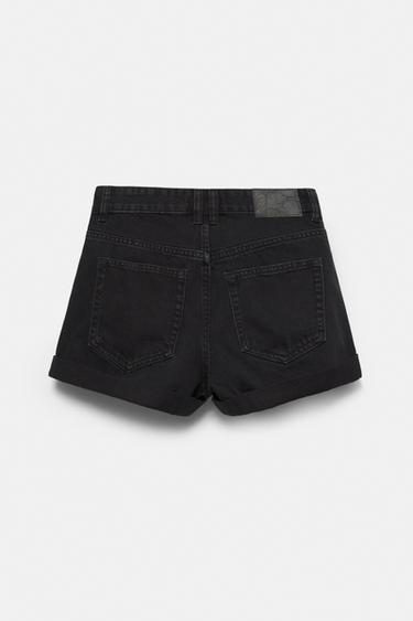 Denim mom fit shorts with turn-up hems — Black 6