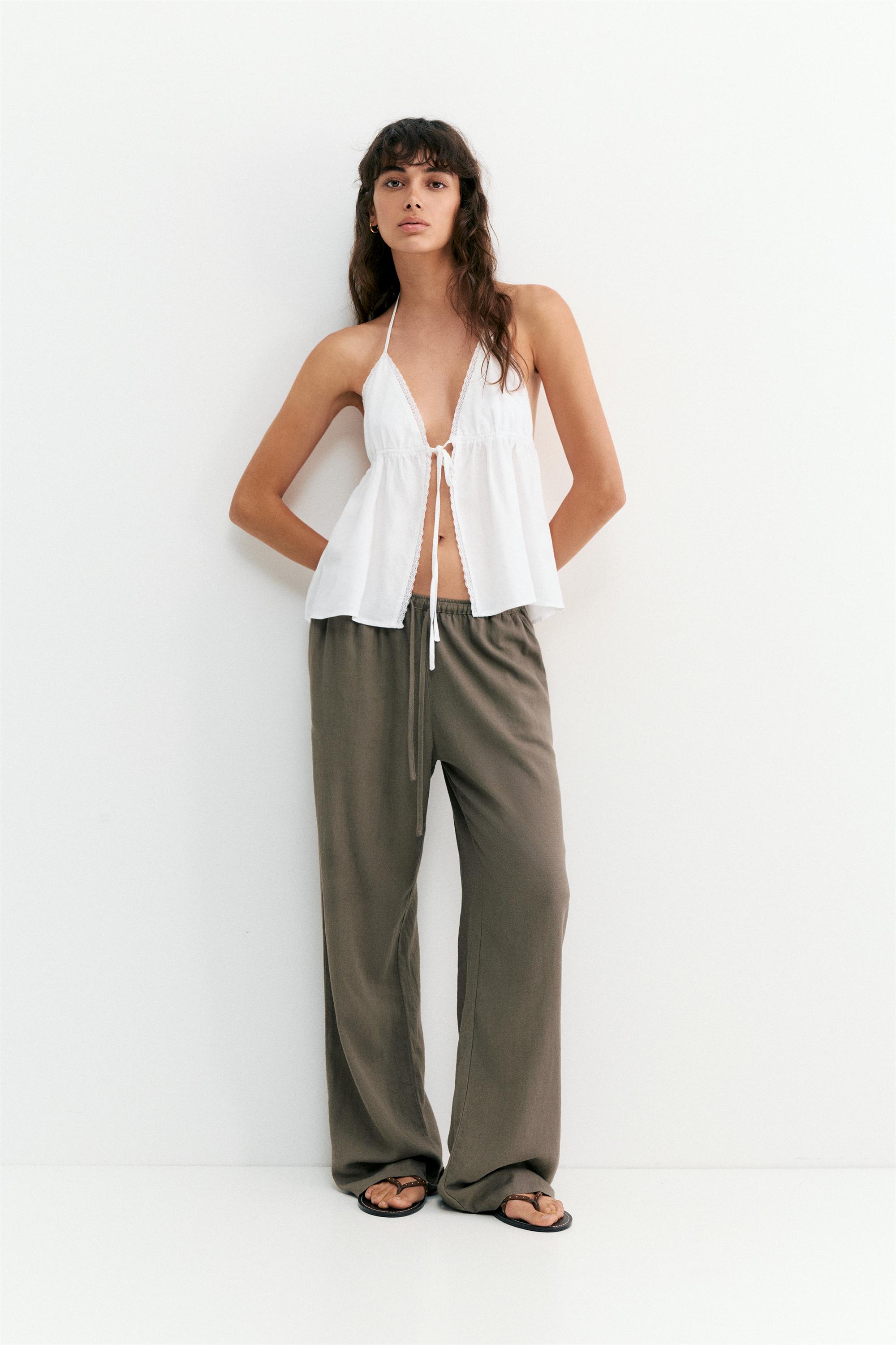 Flowy trousers with linen — Mole brown
