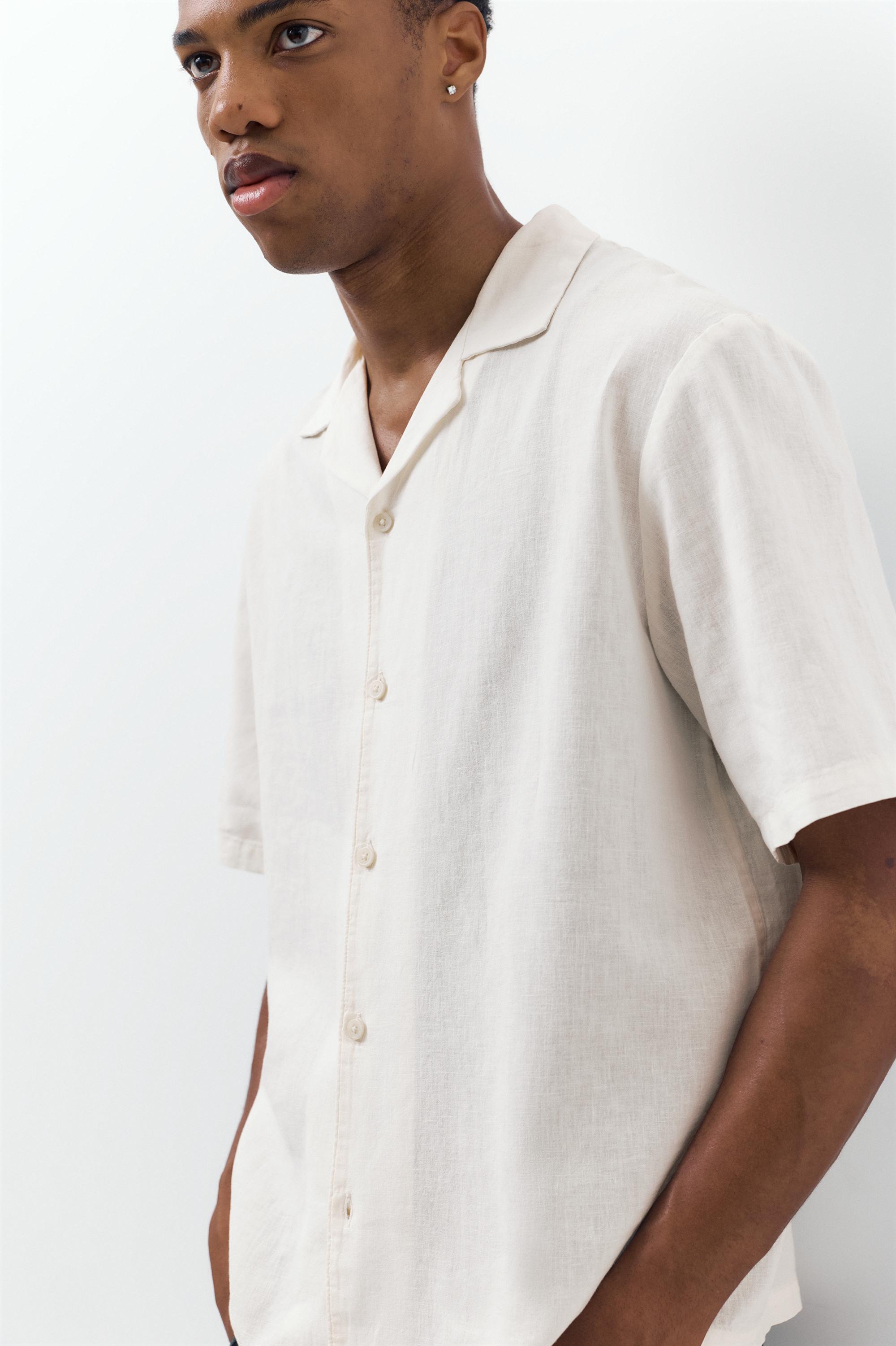 Short sleeve linen blend shirt — Off white