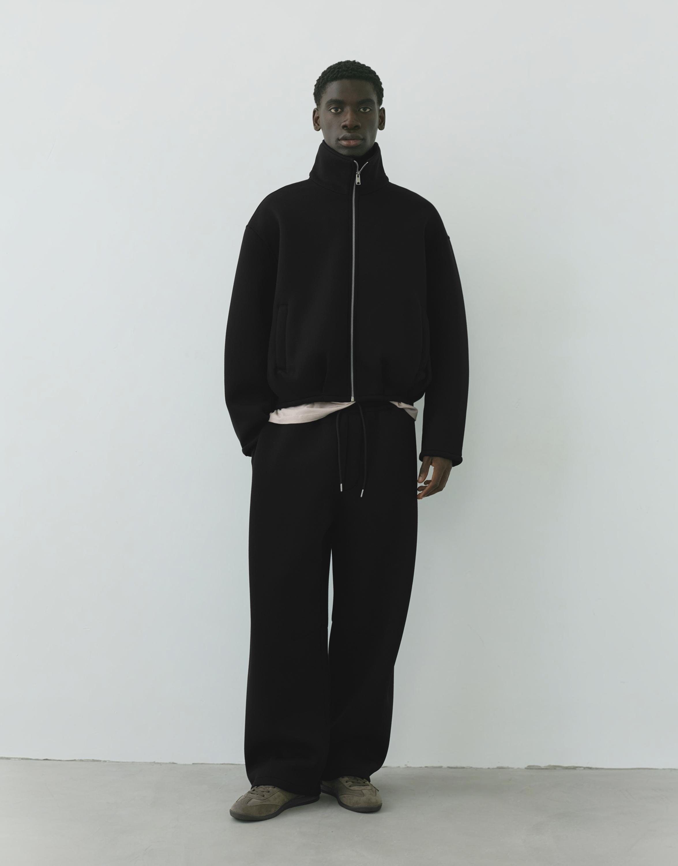 Neoprene-effect zip-up jacket — Black