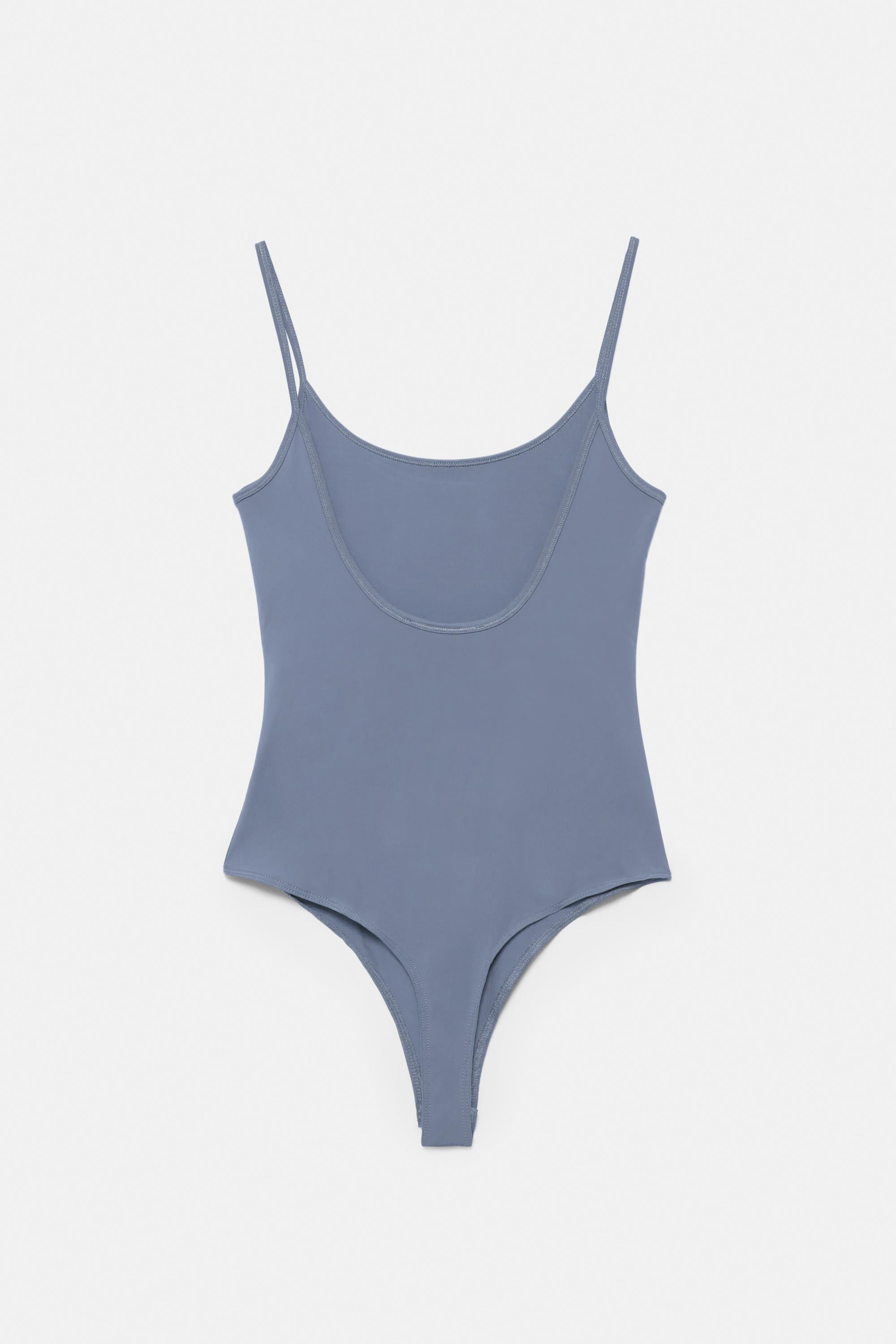 Polyamide bodysuit with thin straps — Grey blue