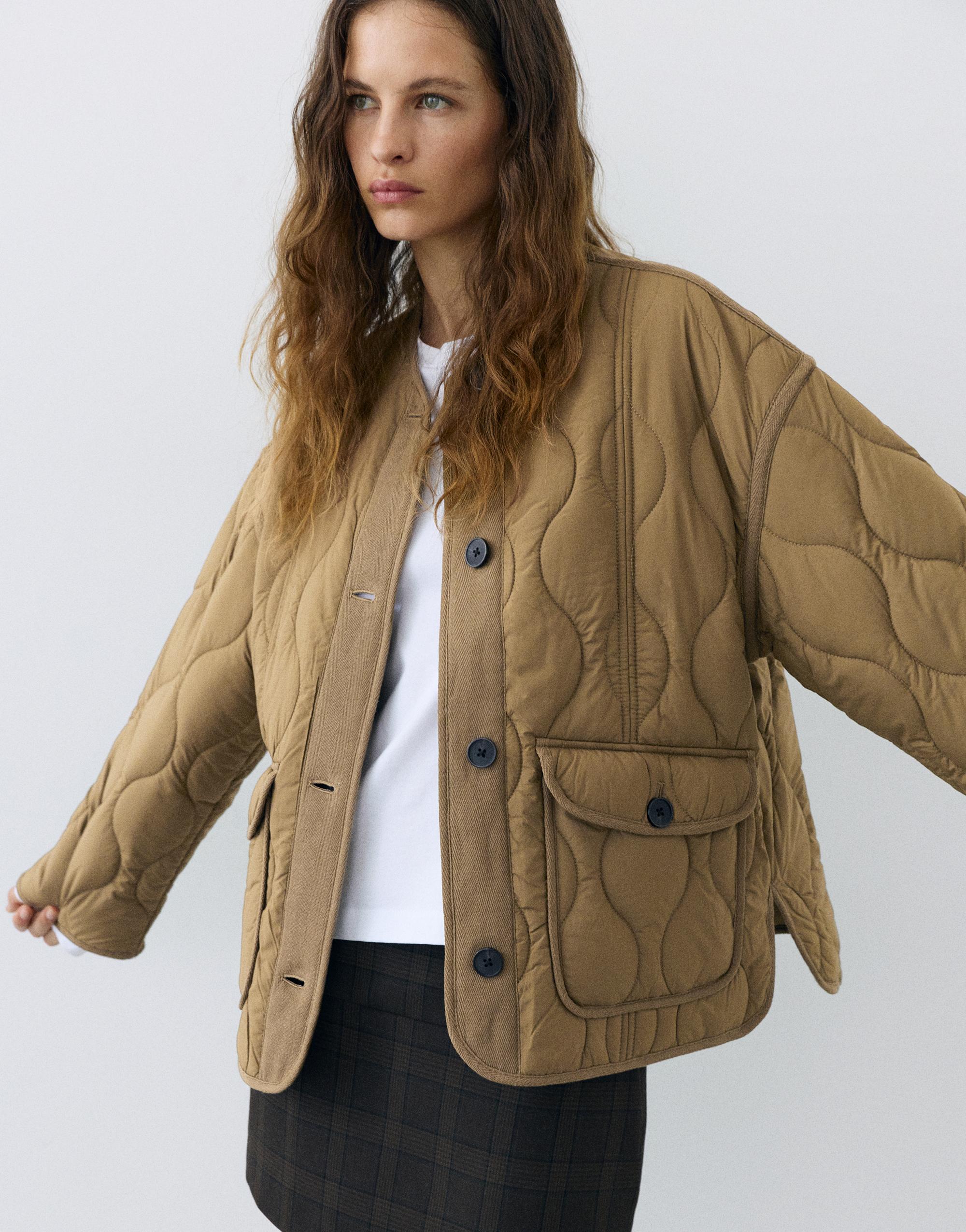 Puffer jacket with pockets — Dark khaki