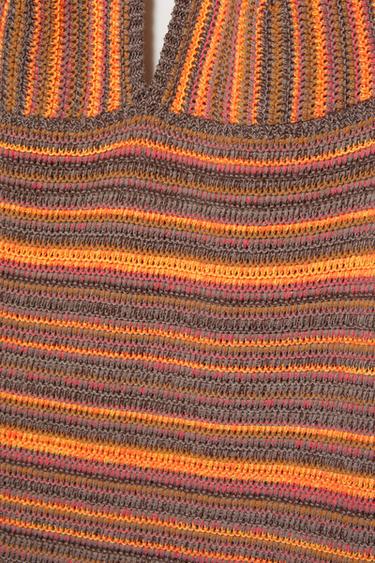 Short striped crochet dress — Orange 7